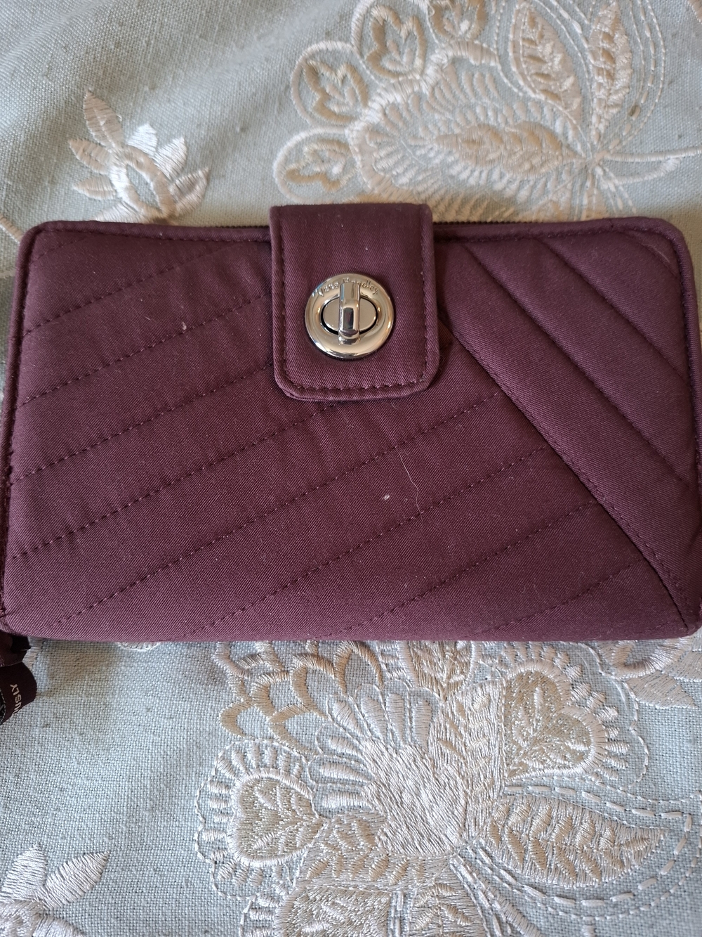 Vera Bradley Quilted Plum Fabric Wallet with Silver Turn-Lock